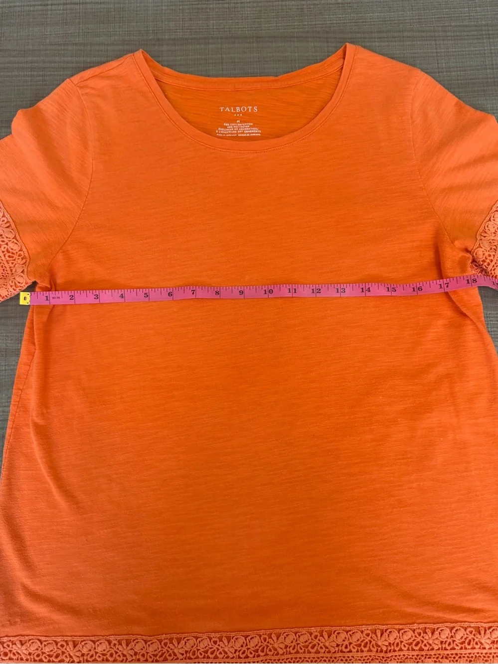 Talbots Orange Short-Sleeve Top with Crochet Trim Size M